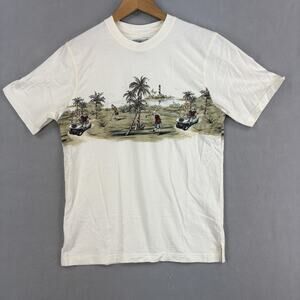 Vintage Santa Shirt Size Medium White Golf Tropical Christmas Graphic Tee Funny